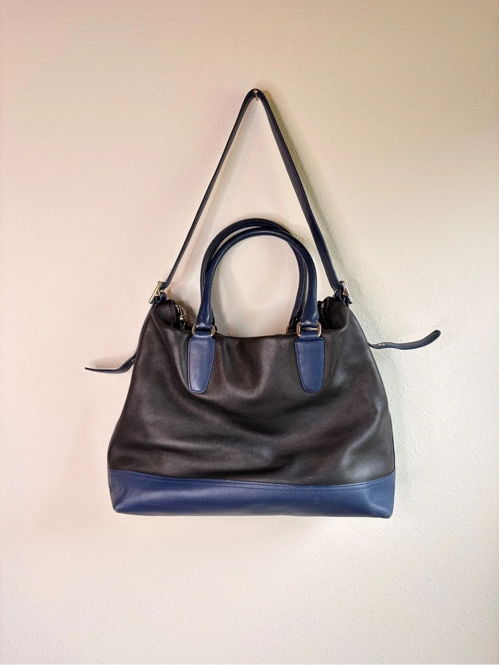 Coach Two-Tone Black and‎ Navy Leather Shoulder Bag